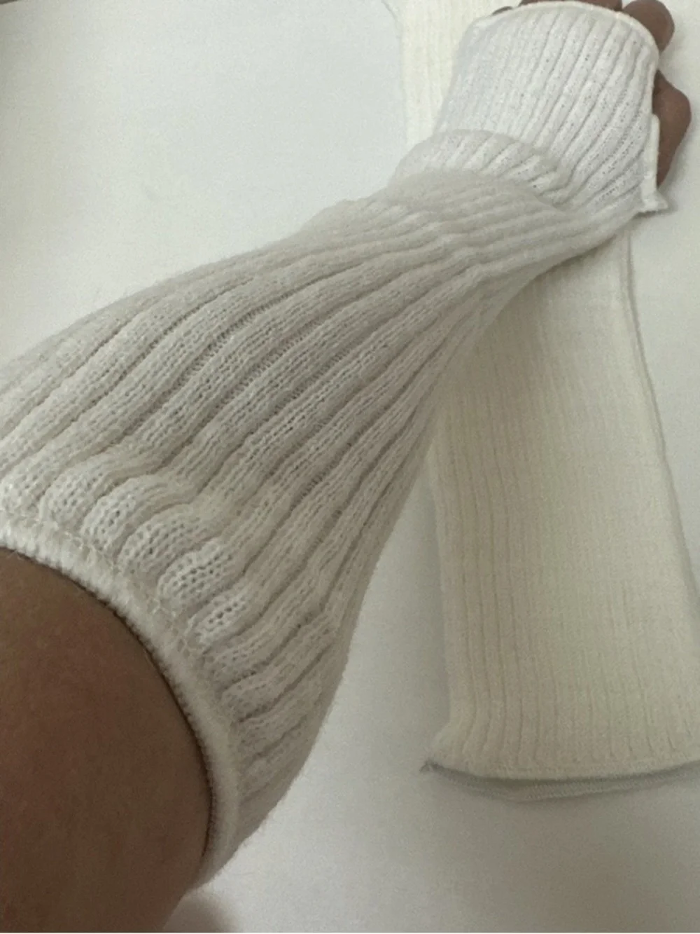 Cream Ribbed Knit Arm Warmers